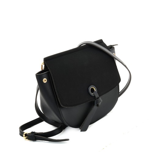 VK5567 BLACK - Simple Solid Color Leather Handbag For Women