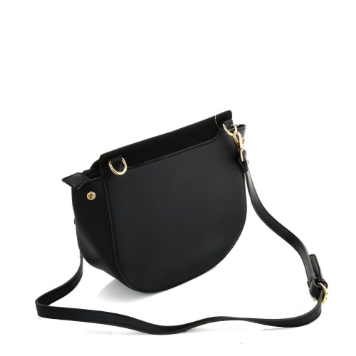 VK5567 BLACK - Simple Solid Color Leather Handbag For Women