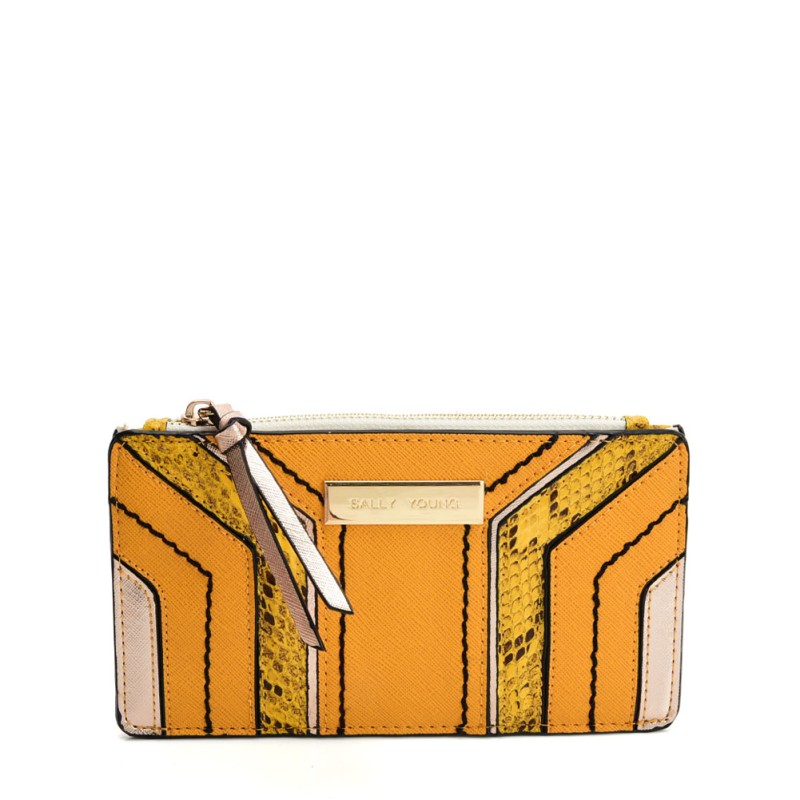 SY5058 YELLOW - Snake Skin Pattern Wallet With Color Collision Design