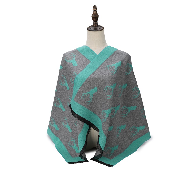 SF1508-GREEN Cashmere Scarf With A Elk Pattern